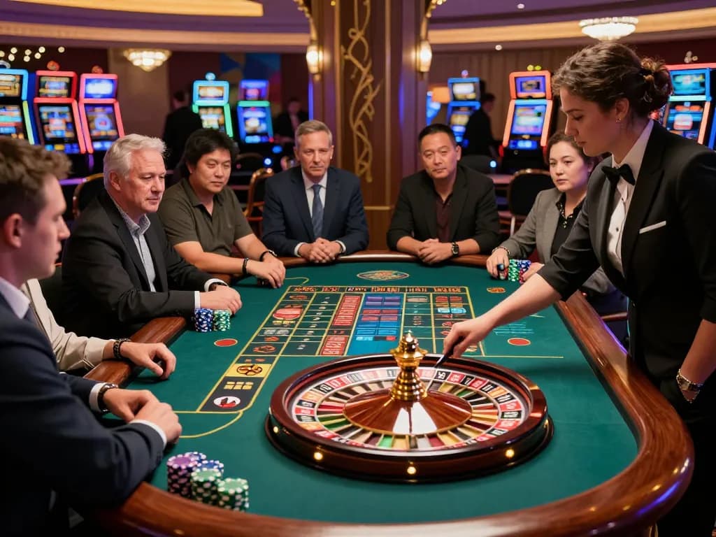 Experience the thrill of m88 roulette as players strategically place their bets amidst a lively casino atmosphere.