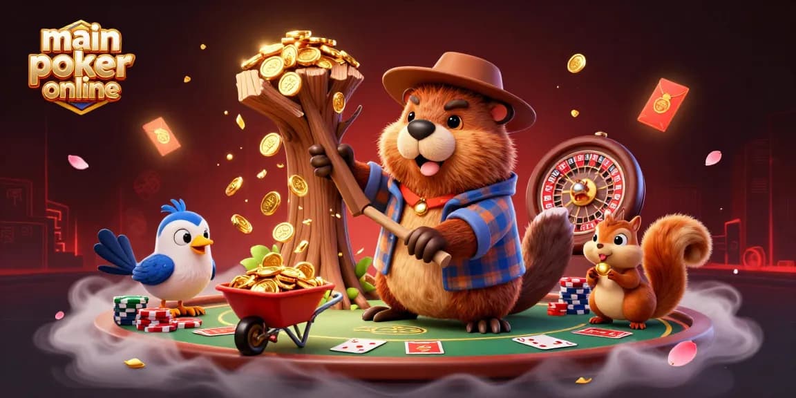 Temukan sensasi main poker online yang menarik dengan berang-berang, burung, dan tupai mengumpulkan koin emas!