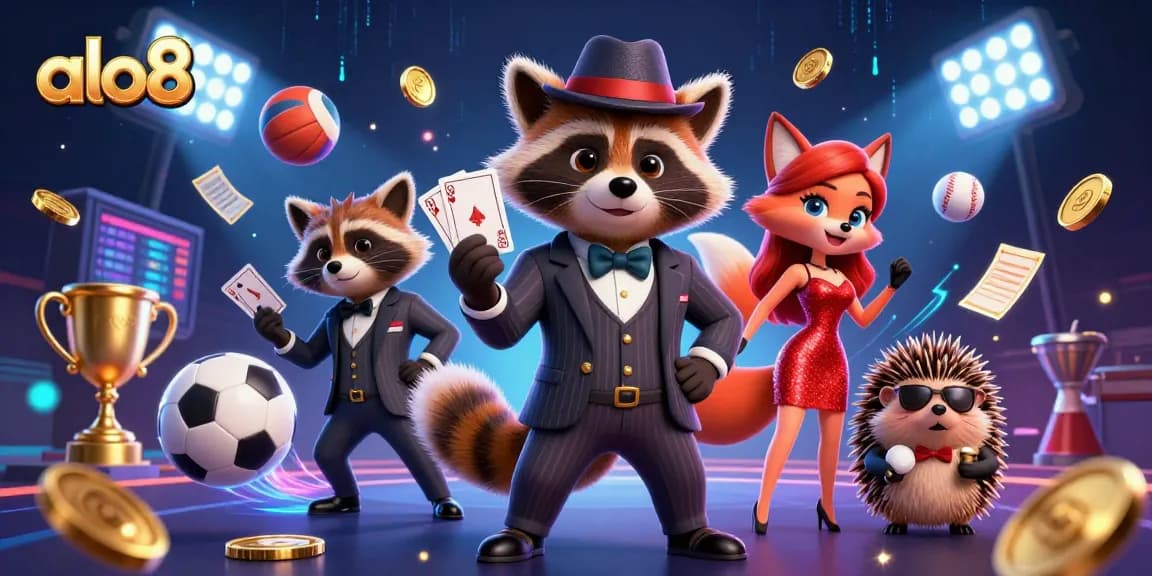 Play exciting games on alo8 with a suave raccoon, glamorous fox, and fun sports elements.