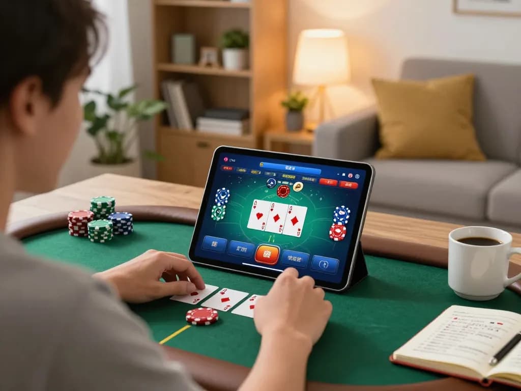 Engaging gameplay on 88bet com poker app in a warm living room setting.