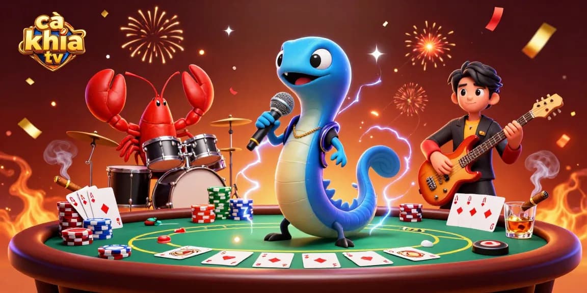 Engage with cà khịa tv's vibrant underwater casino scene featuring electric eel DJ and lively band.