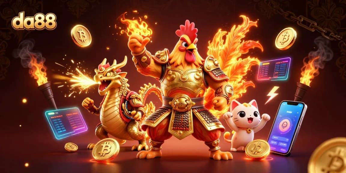 Engage with da88's high-stakes thrill alongside a legendary rooster warrior and fierce dragon hatchling.