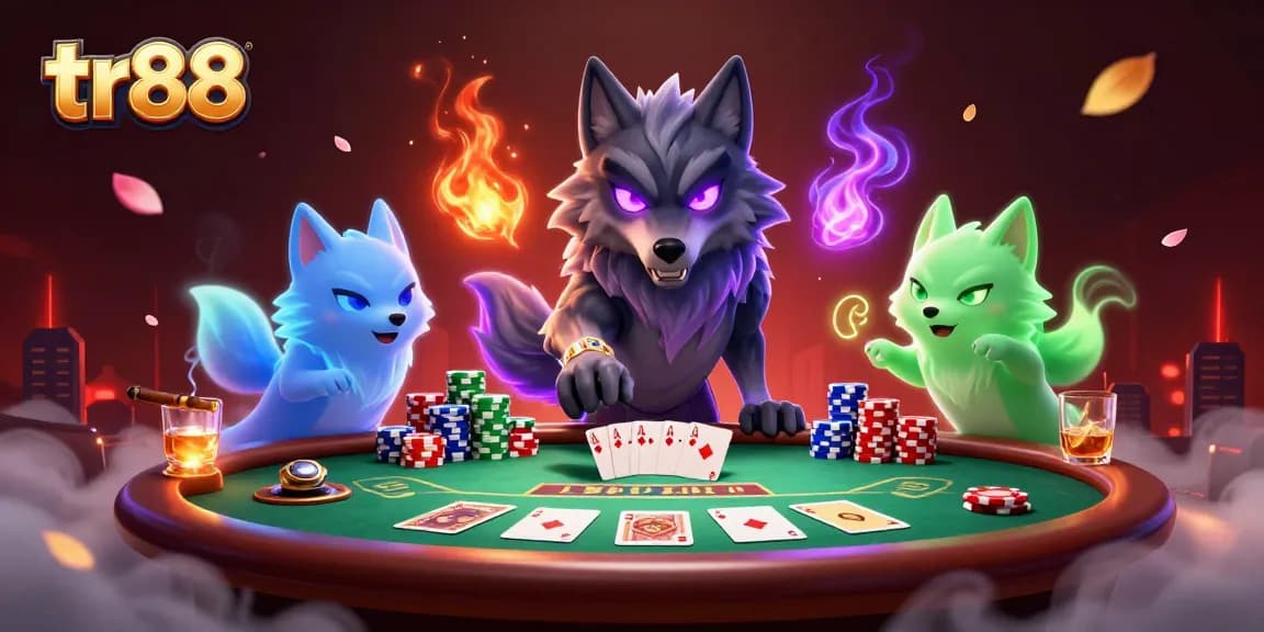 Experience thrilling poker action with tr88's captivating 3D illustration, showcasing lively gameplay elements.