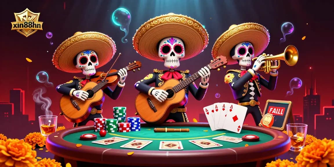 Experience the thrill of xin88hn casino games with vibrant mariachi characters and poker excitement.