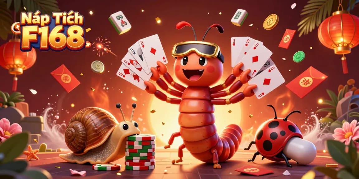 Engage in thrilling Nạp Tiền F168 transactions with playful cartoon characters in an exciting casino scene.