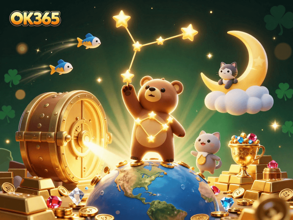 Experience the thrill at OK365 with dazzling treasures and characters illuminating your gaming journey.