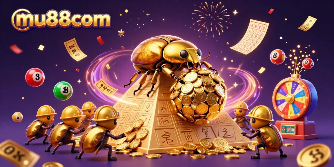Experience vibrant gaming action with mu88com's golden beetles and lottery excitement.