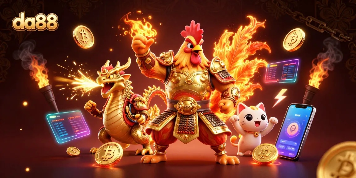 Engage with da88's high-stakes thrill alongside a legendary rooster warrior and fierce dragon hatchling.