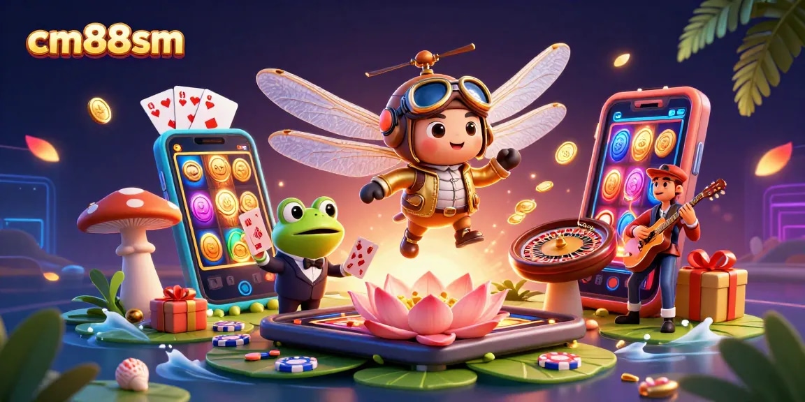 Engage with cm88sm’s dynamic casino experience featuring a vibrant lily pad casino scene.