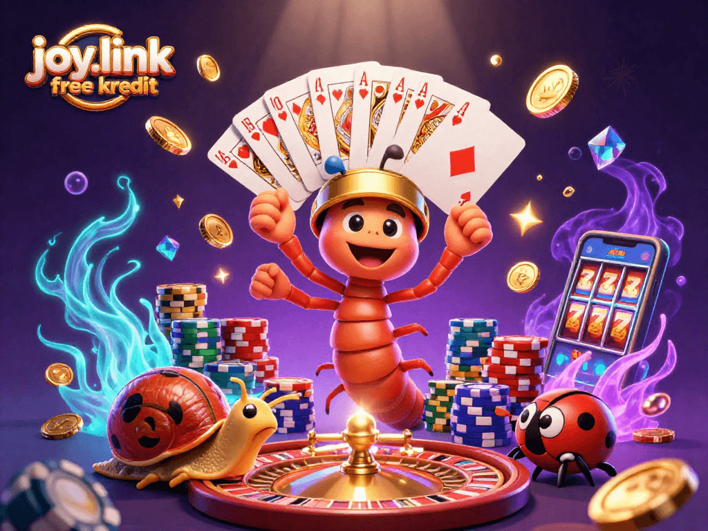 Experience joy.link free kredit gains with an exciting casino scene showcasing vibrant characters and game elements.