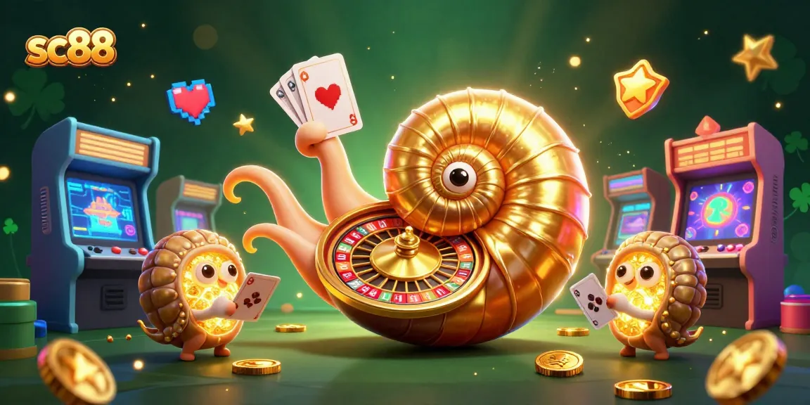 Play exciting games at sc88 featuring a giant nautilus roulette wheel and glowing arcade machines.