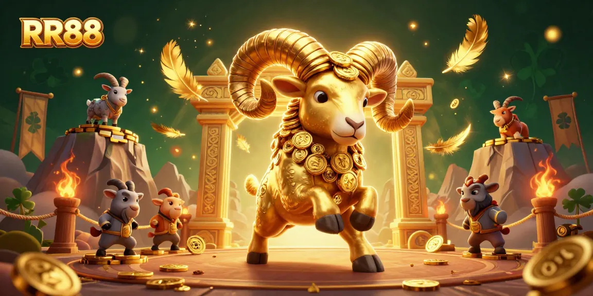 Experience thrilling action with RR88 as a golden ram charges through a dynamic casino scene.