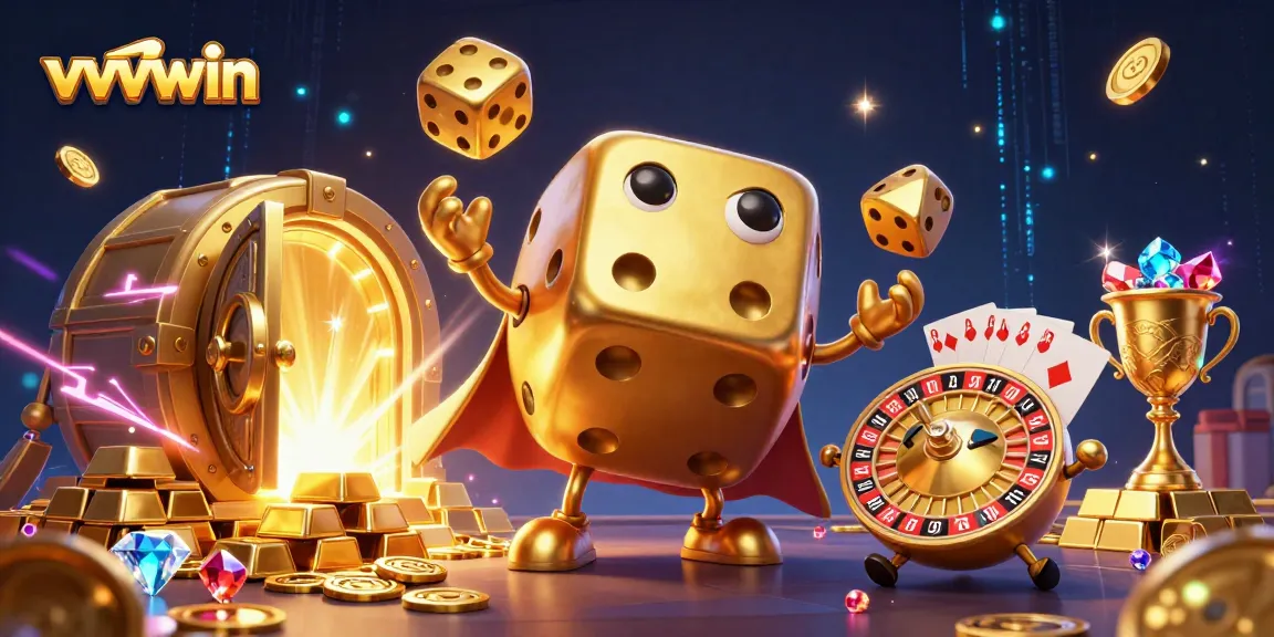 Win big with vvvwin in a vibrant cartoon casino showcasing dynamic gameplay with golden treasures.
