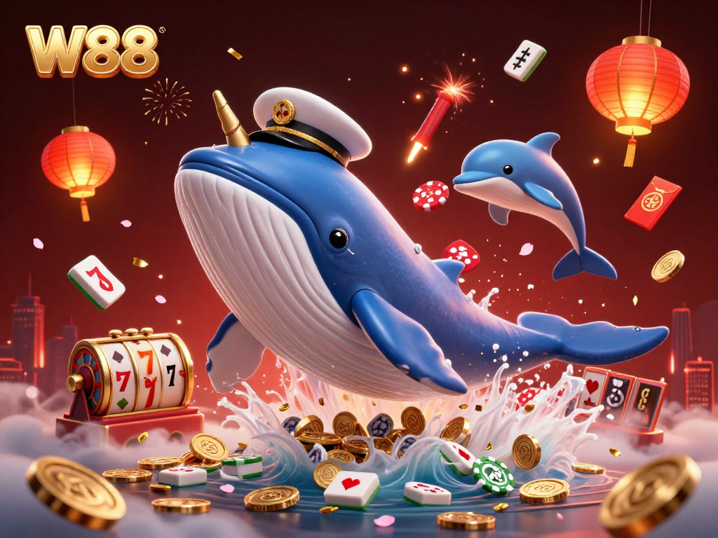Experience thrilling gameplay at W88 with a vibrant 3D casino scene featuring exciting slot elements.