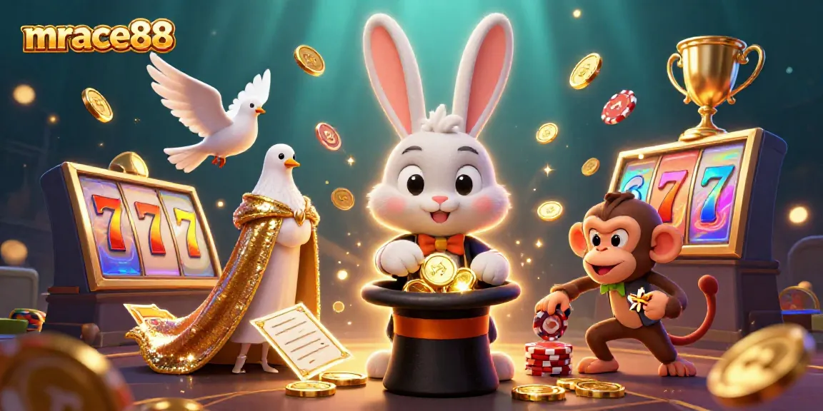 Experience the magic of mrace88 with cartoon characters and gaming elements in a vibrant casino scene.
