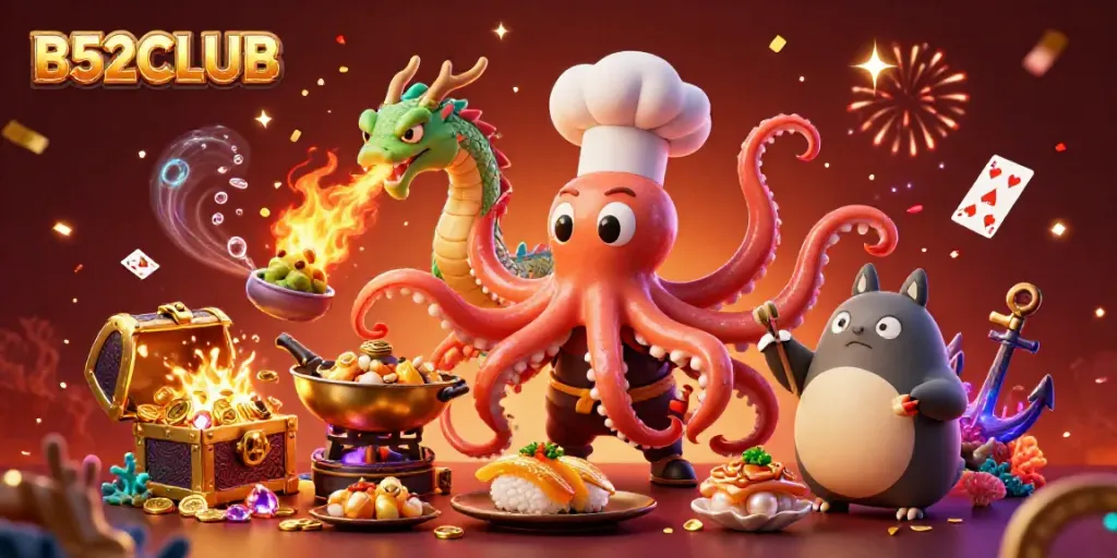 B52CLUB showcases a vibrant casino world with dynamic characters and underwater treasures.