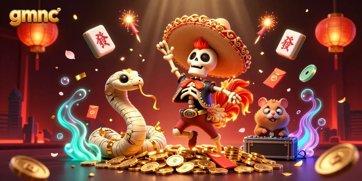 Experience the vibrant energy of gmnc with a 3D DJ hamster, dancing rooster, and golden treasures.
