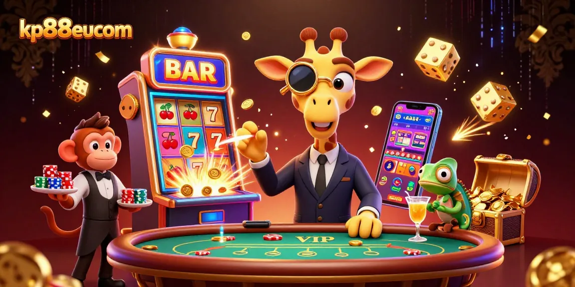 Engage with kp88eucom's vibrant online casino scene with lively characters and dynamic gambling elements.