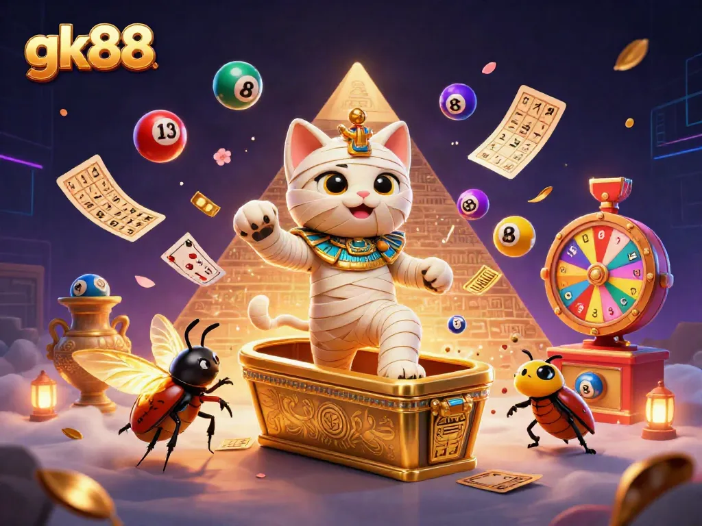 Engage in thrilling bets at gk88, showcasing a vibrant casino scene with colorful lottery elements.