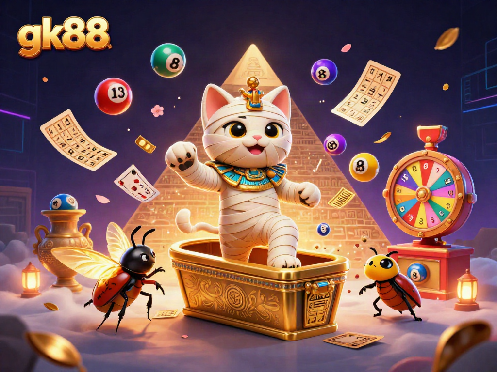 Engage in thrilling bets at gk88, showcasing a vibrant casino scene with colorful lottery elements.