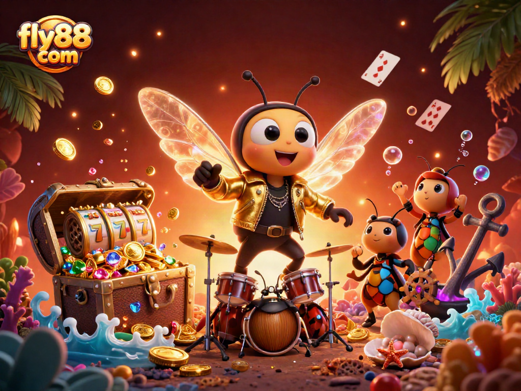 Experience the thrill of fly88 com with a vibrant casino party scene featuring cartoon characters.