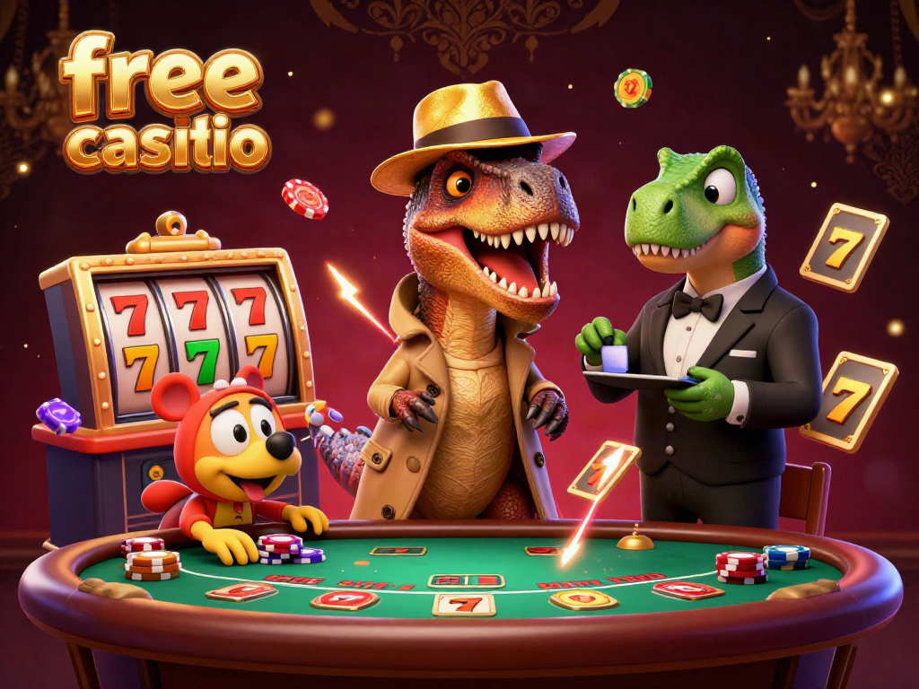 Experience thrilling gameplay in the free credit casino with a clever velociraptor at the blackjack table.