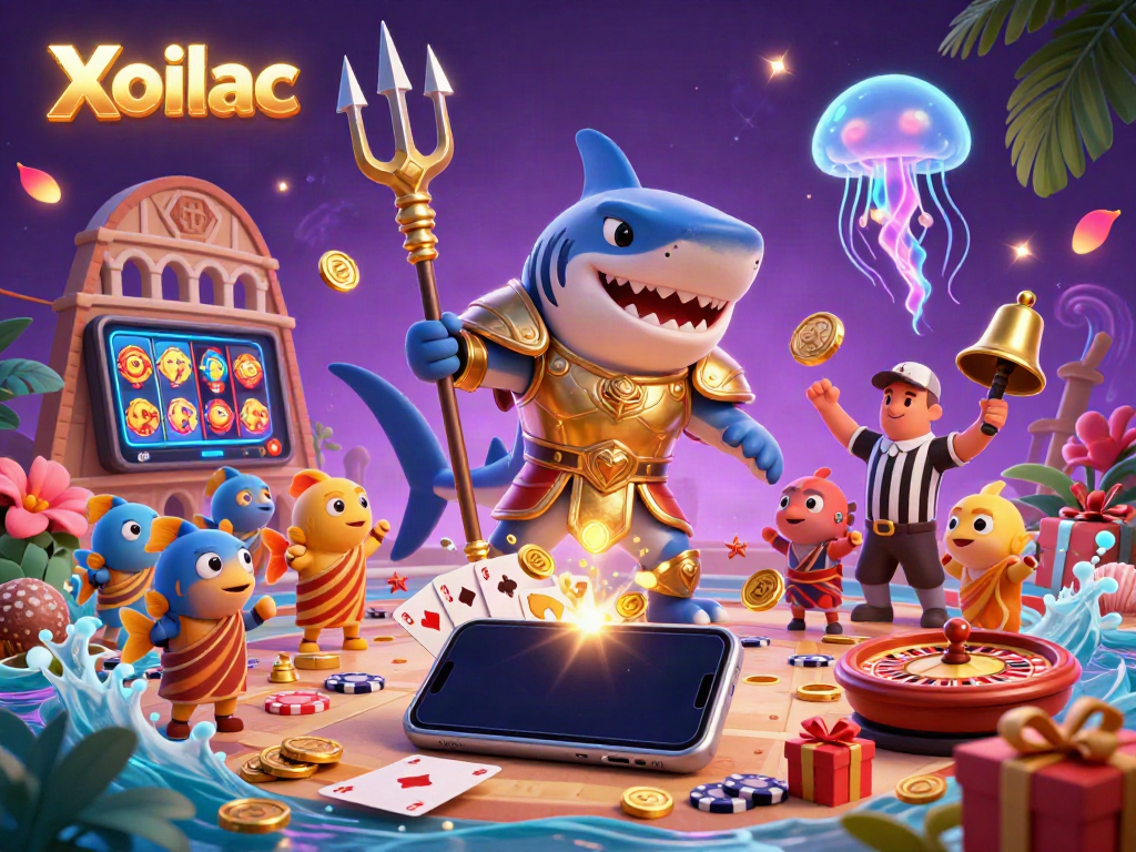 Xoilac brings thrilling underwater casino action with a tiger shark, vibrant games, and packed energy.