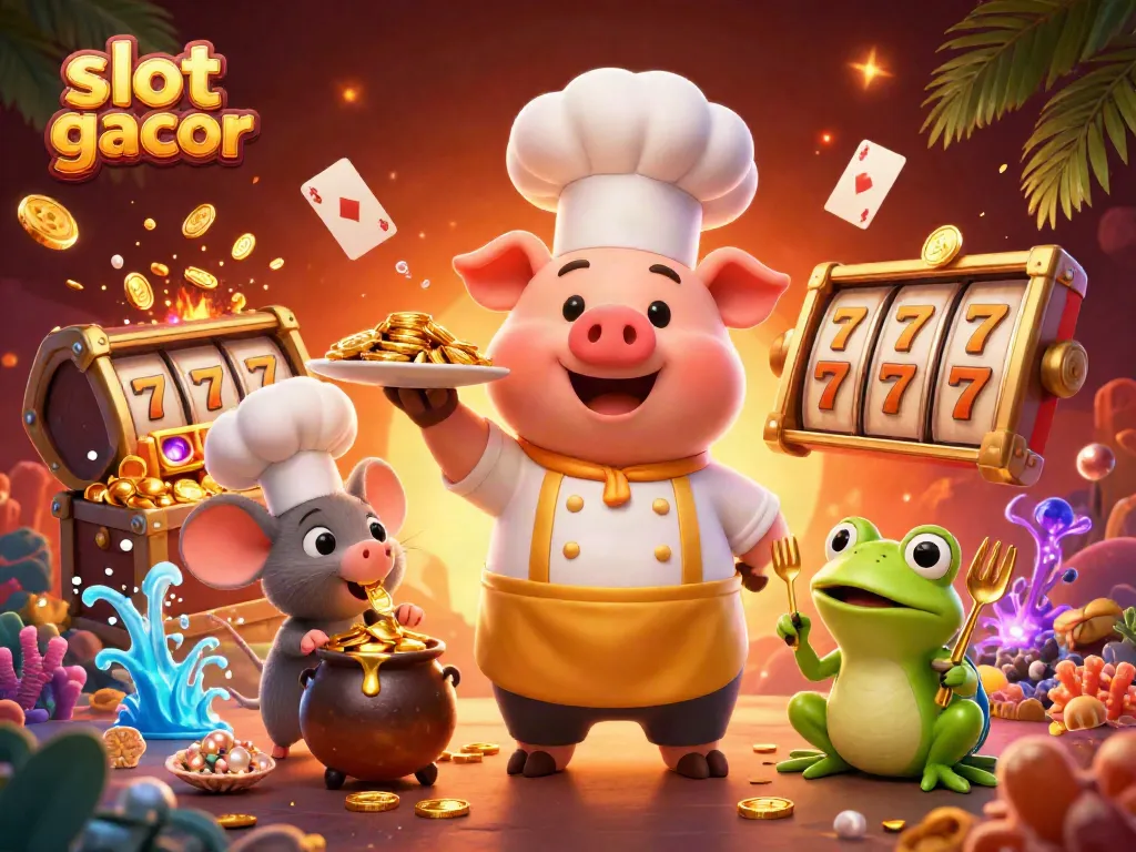 Menggoda peluang menang di slot gacor dengan koin emas dan simbol keberuntungan dalam ilustrasi 3D