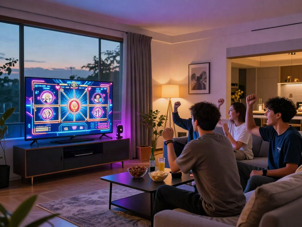 Experience the thrill of slot gacor malam ini in a vibrant gaming room with friends.