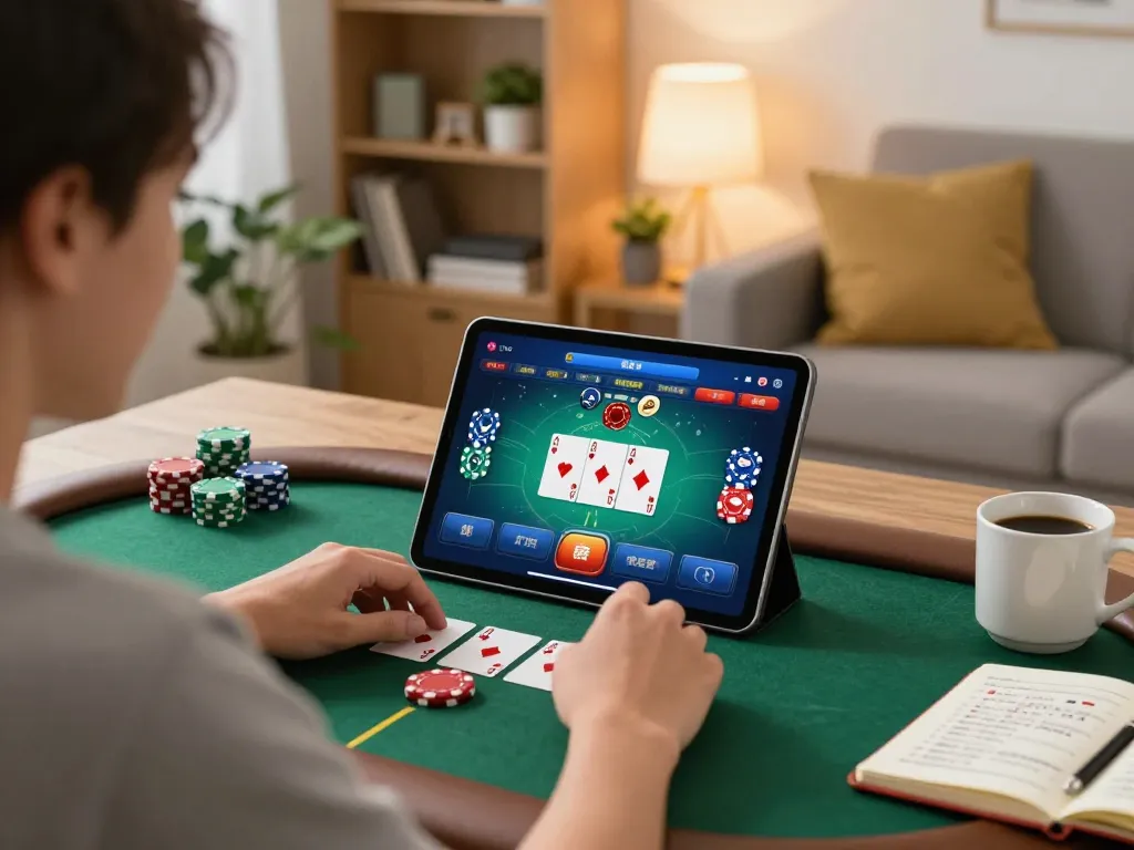 Engaging gameplay on 88bet com poker app in a warm living room setting.