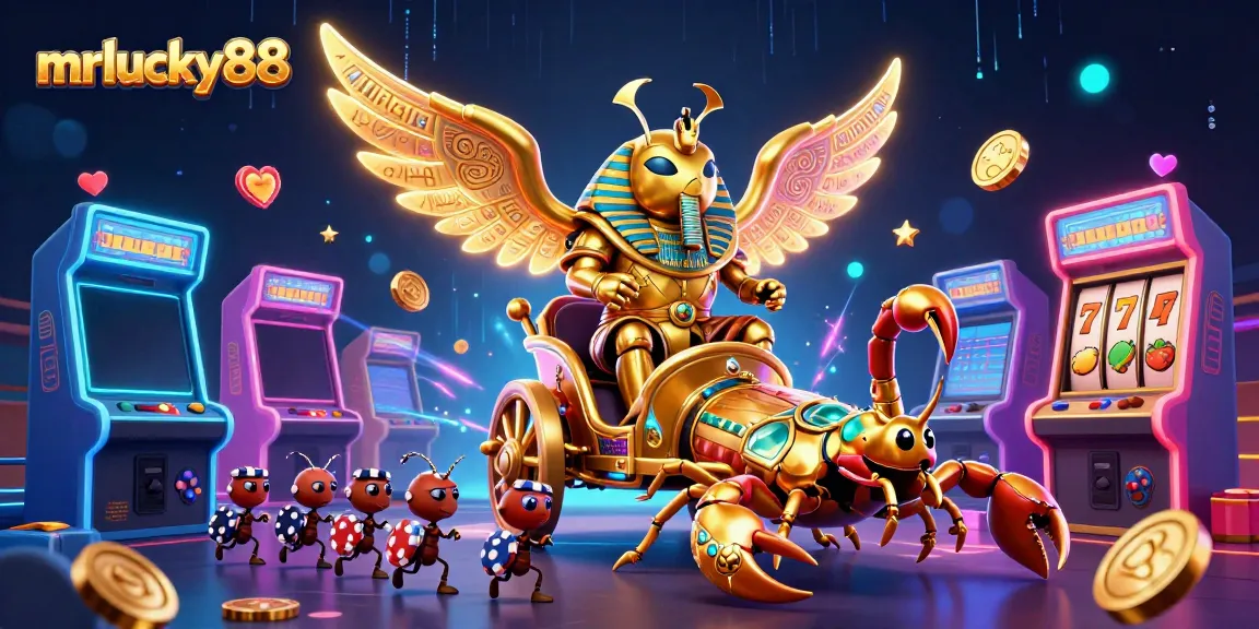 Experience winning action at mrlucky88, where a colossal golden scarab beetle leads a thrilling casino adventure.