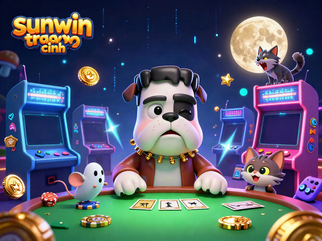 Win at sunwin trang chính with a festive, cartoony casino scene showcasing unique characters and bright games.