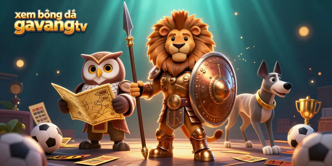 xem bóng đá gavangtv sports betting scene with heroic lion, strategic owl, and swift greyhound.