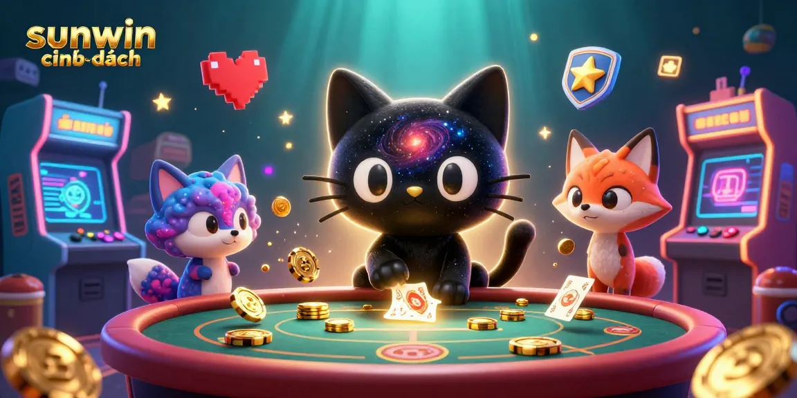 Experience the excitement of sunwin chính hãng with a cosmic casino adventure featuring a black hole cat and gaming machines.