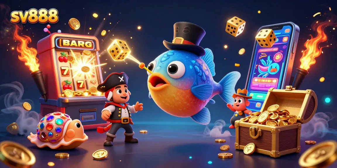 Win big with sv888 at a vibrant casino scene featuring a lucky anglerfish and dynamic jackpots.