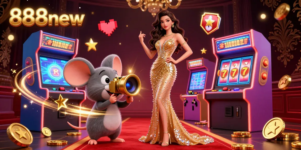 Engage with the vibrant 888new gaming scene featuring a stunning casino atmosphere, showcasing arcade machines and dynamic gaming elements.