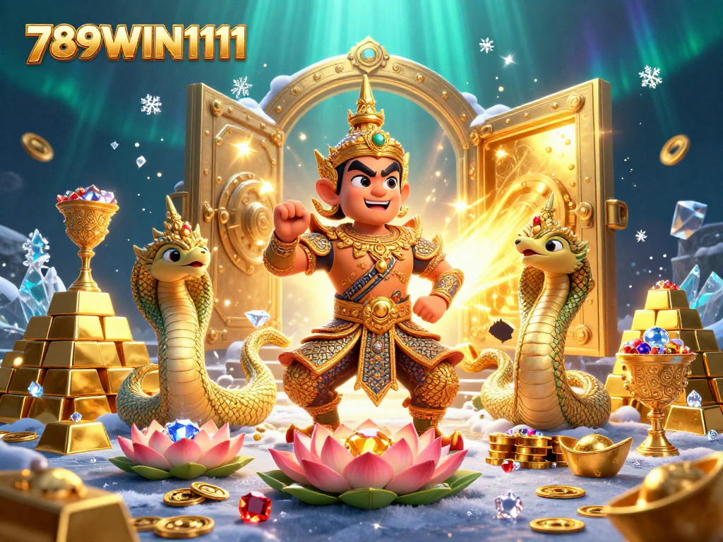 Experience the thrill of 789WIN1111 with dazzling treasures and ancient guardians in a vibrant casino scene.