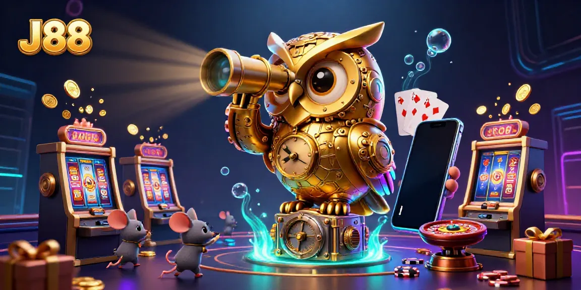 Experience thrilling action with J88's vibrant casino atmosphere, featuring dynamic slot games and cheerful characters.
