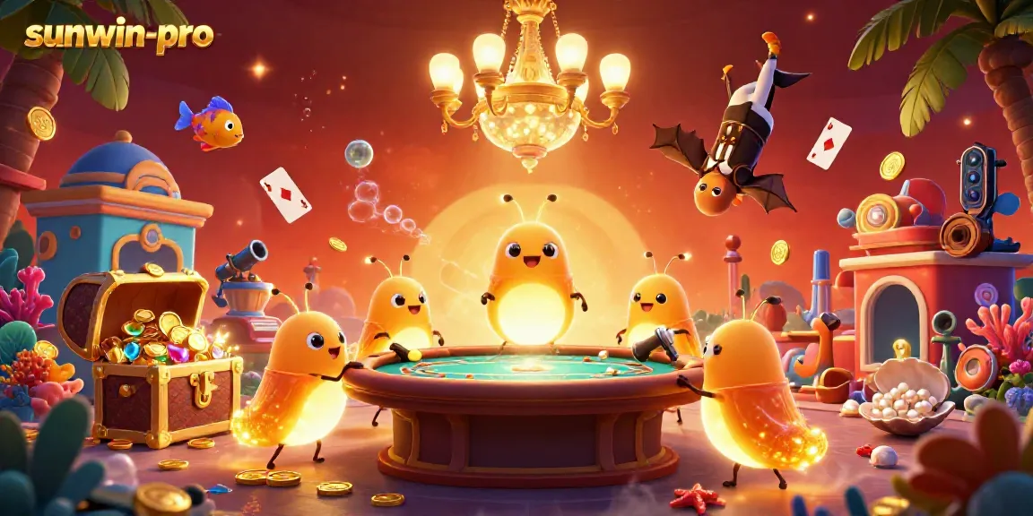 Experience the thrilling ambiance of a sunwin-pro casino scene filled with glowworms and vibrant gaming elements.