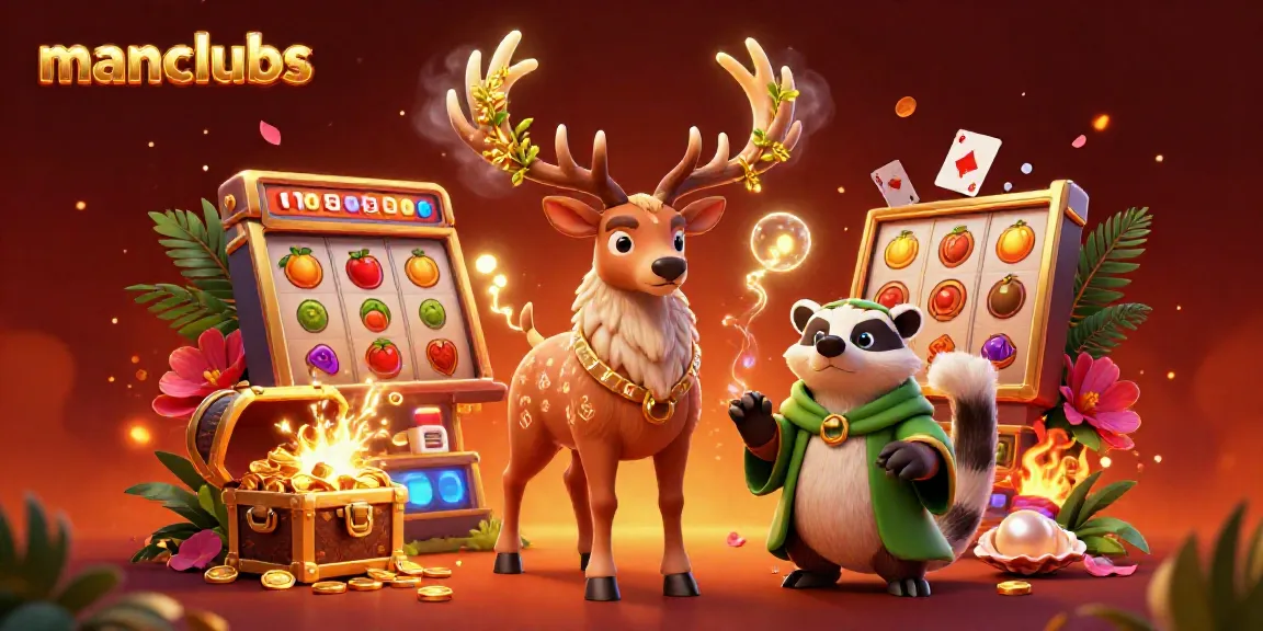 Engage in thrilling manclubs gaming adventures with a mystical Celtic stag and badger in this vibrant 3D illustration.