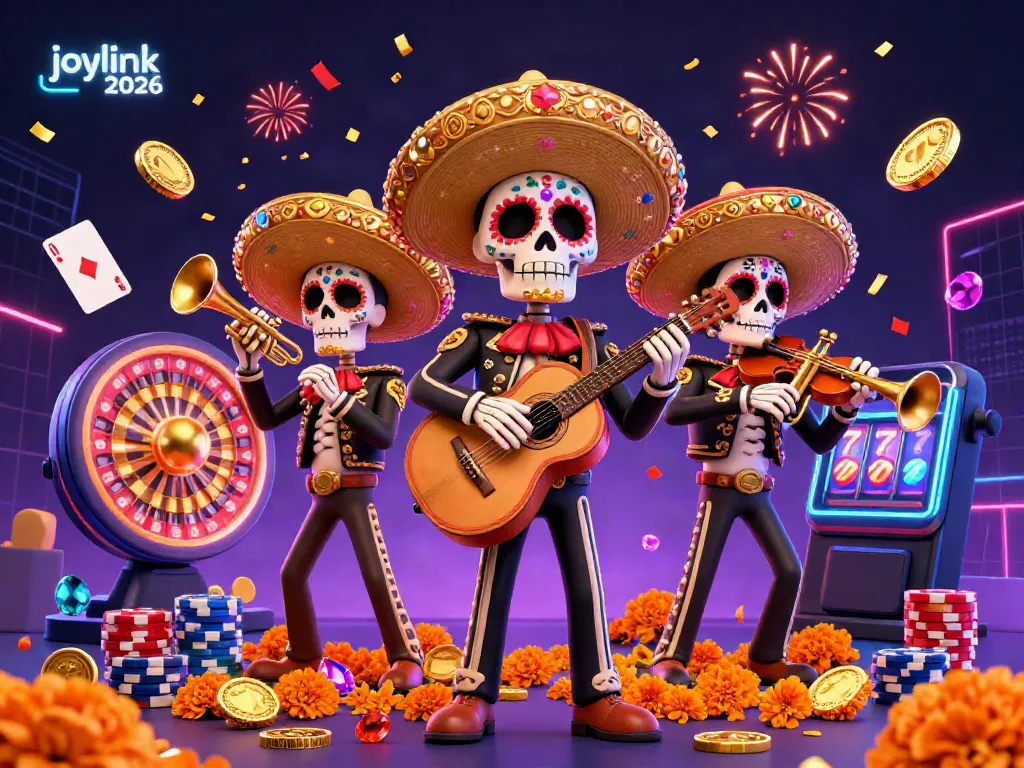Experience joylink 2026 with a lively mariachi band amidst dazzling casino elements.
