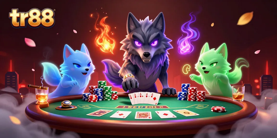 Experience thrilling poker action with tr88's captivating 3D illustration, showcasing lively gameplay elements.