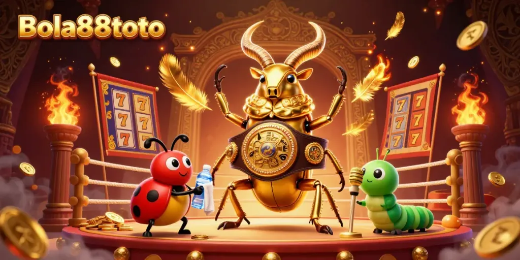 Experience thrilling gaming with Bola88toto in this vibrant 3D illustration depicting dynamic casino elements.