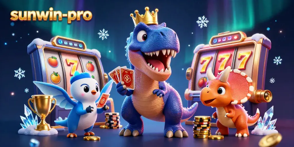 Engaging scene depicting sunwin-pro characters playing cards and stacking chips in a vibrant casino atmosphere