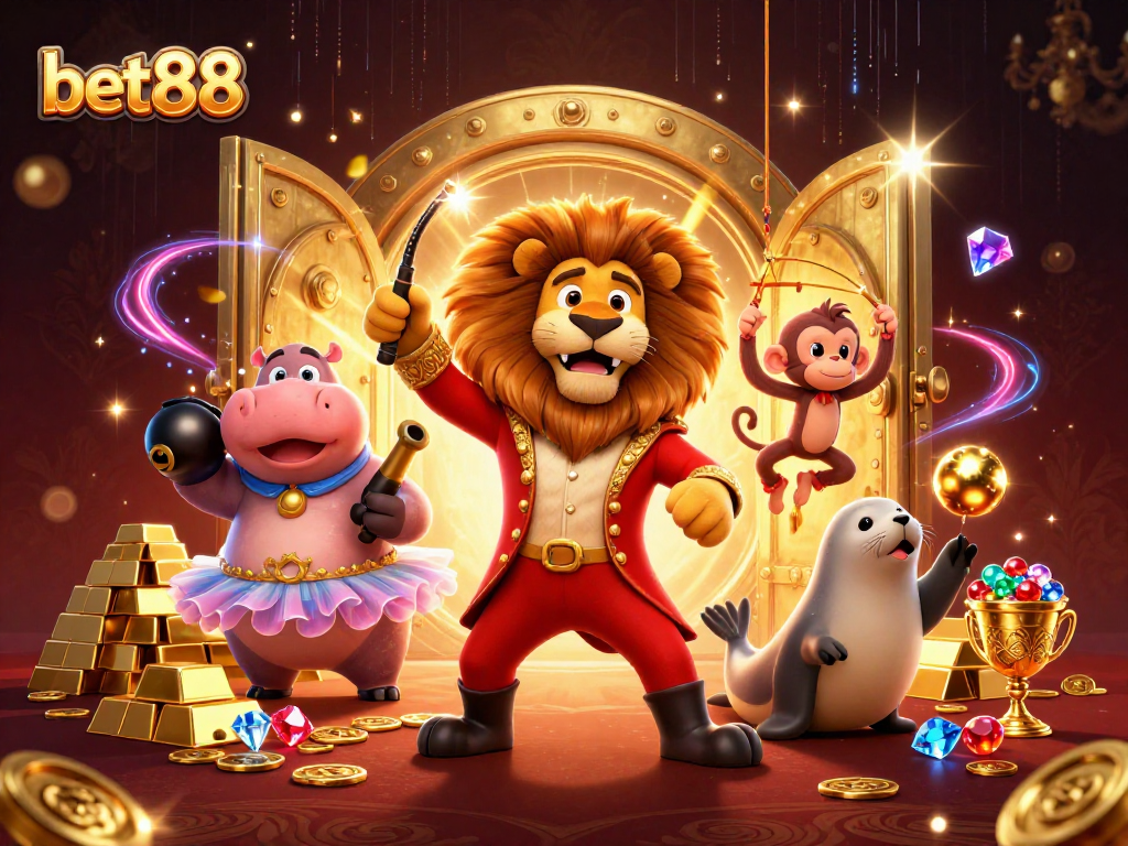 Experience winning moments at bet88 with a vibrant 3D casino scene bursting with excitement.
