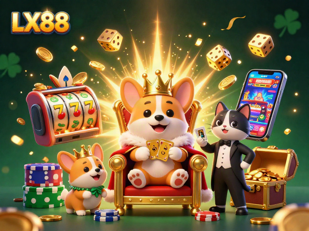 Experience thrilling jackpots with LX88 in this vibrant 3D casino scene filled with dynamic game elements.