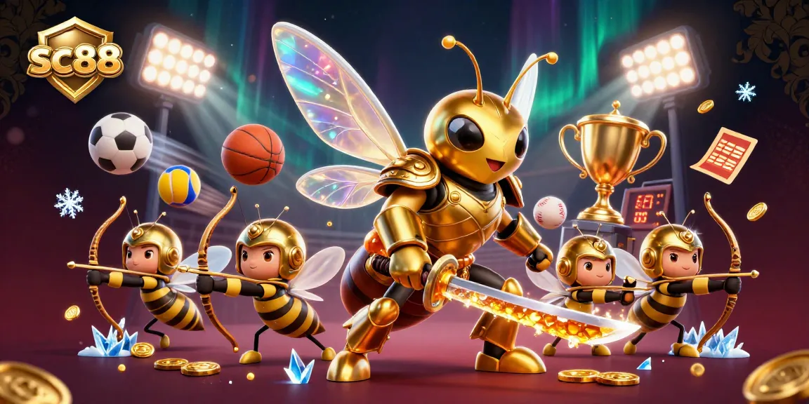 Engage with dynamic sports betting action at sc88, featuring a cartoon hornet and golden trophy cup.