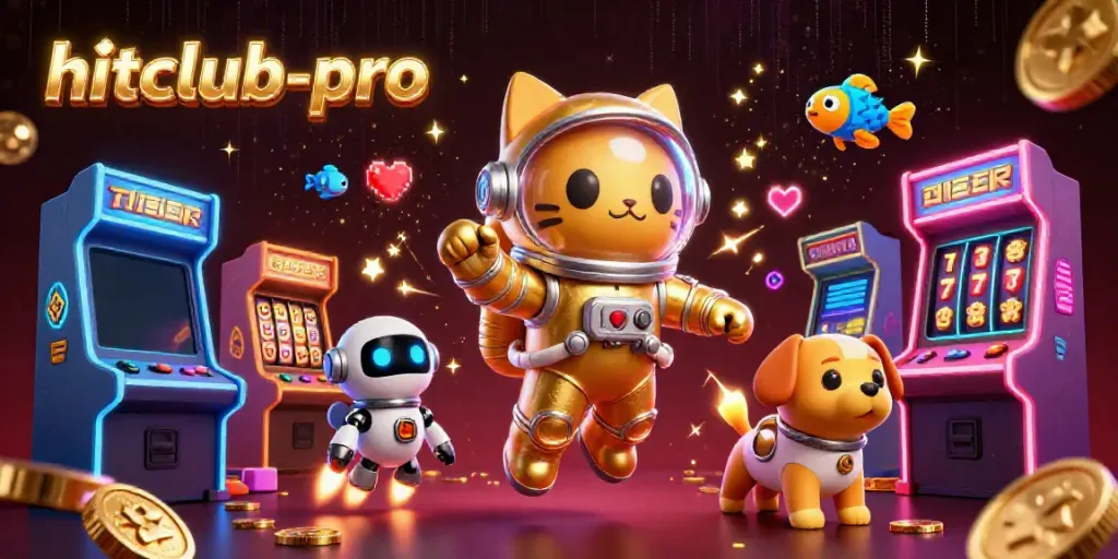 Engage with the dynamic hitclub-pro gaming universe featuring a cat astronaut and a robotic dog.