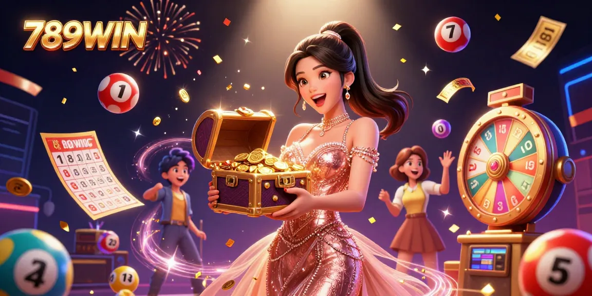 Experience thrilling moments at 789WIN with vibrant lottery and casino elements in a festive scene.