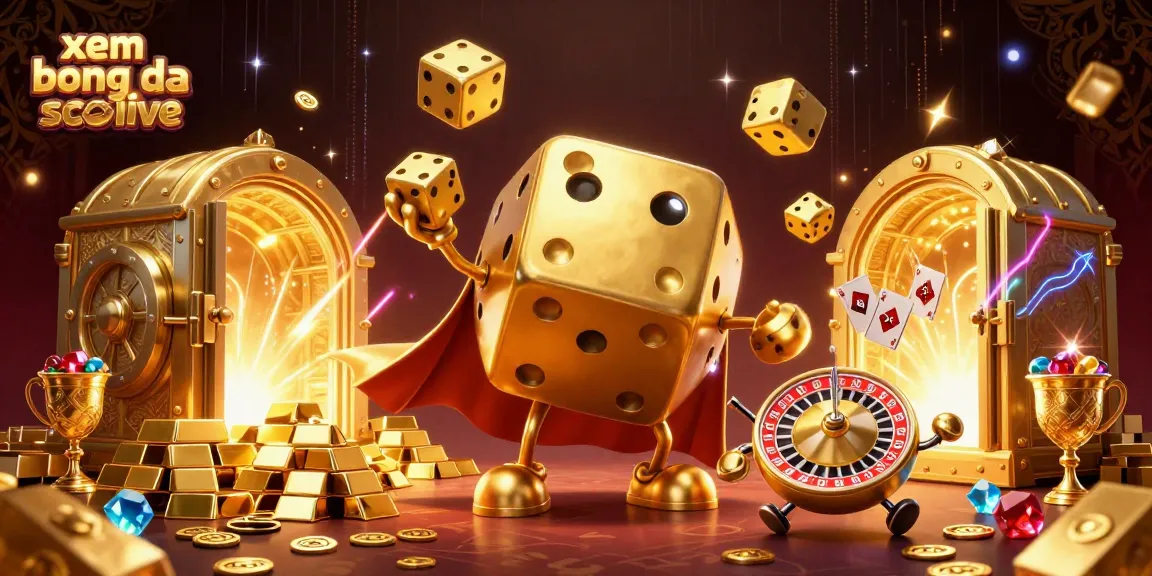 Experience premium viewing of xem bong da socolive with a lively 3D illustration showcasing unique gaming characters and treasures.